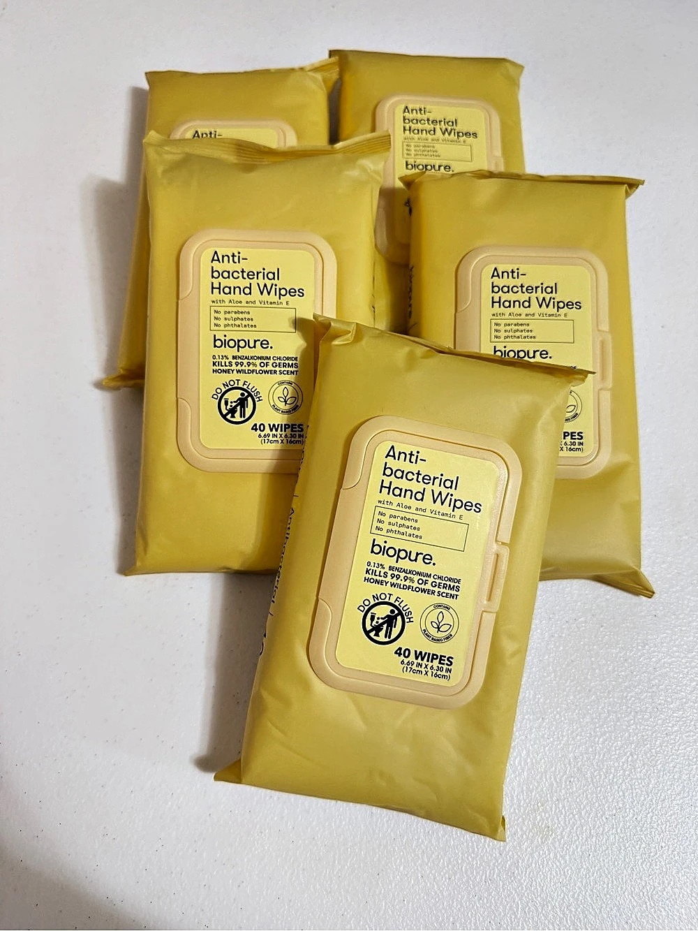 biopure Anti-bacterial Hand Wipes 5-Pack 40-Count Hand Wipes Honey Wildflower